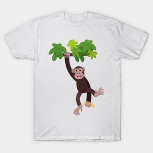 Cute chimpanzee in jungle hanging cartoon T-Shirt